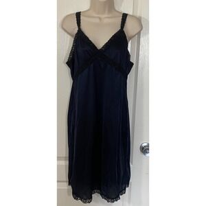 Vintage Union Made Slip Dress Womens Blue 40 Baby Doll Nylon Lace Lingerie Fairy